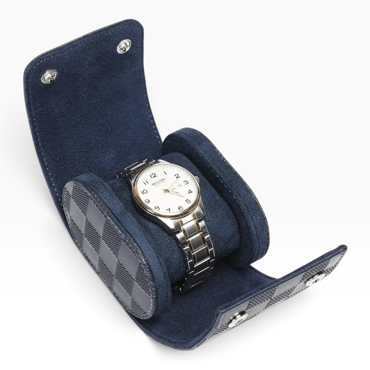 Lot de 3 Étuis à Montre en Cuir PU Matelassé Bleu Marine – 1, 2 et 3 Montres