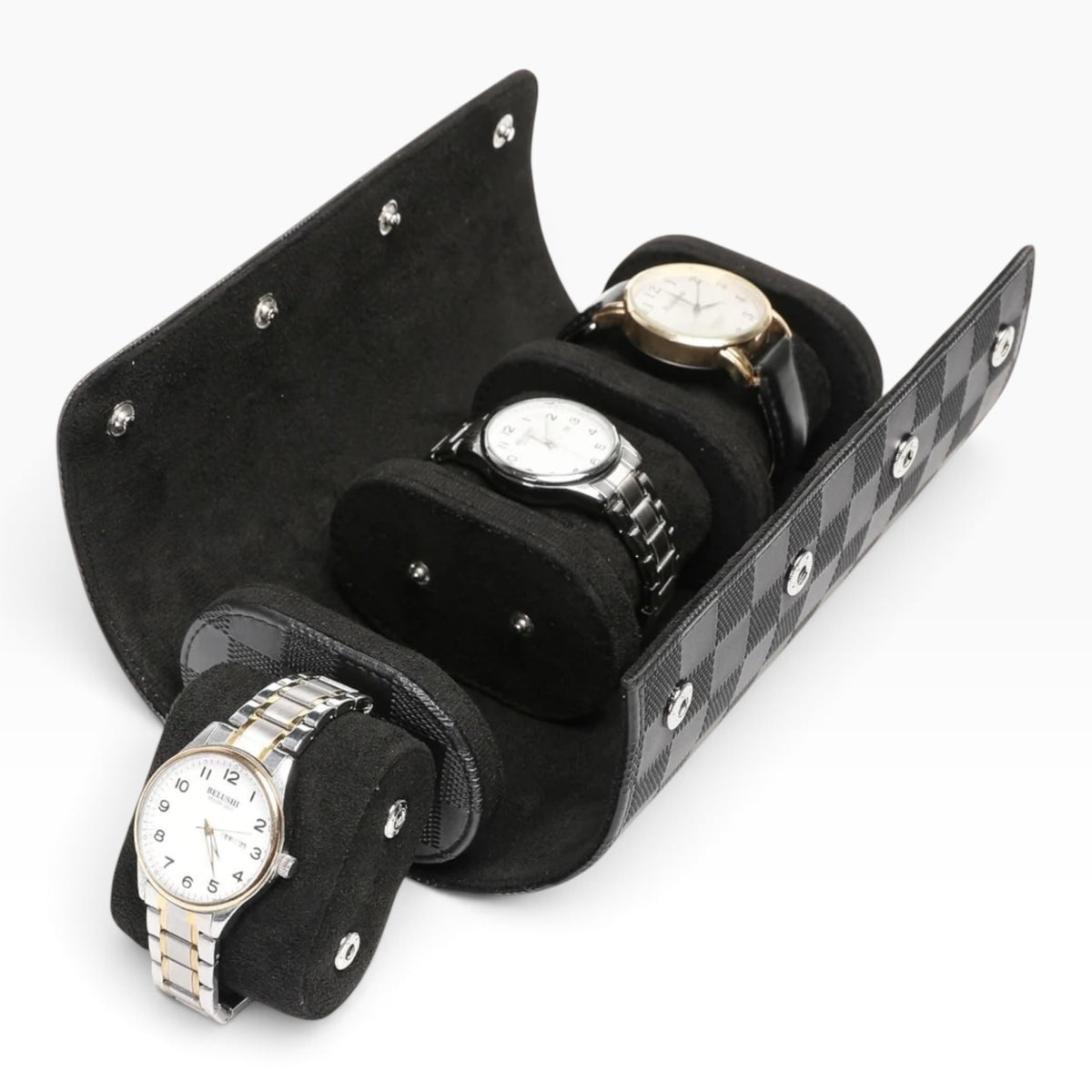 Lot de 3 Étuis à Montre en Cuir PU Matelassé Noir – 1, 2 et 3 Montres