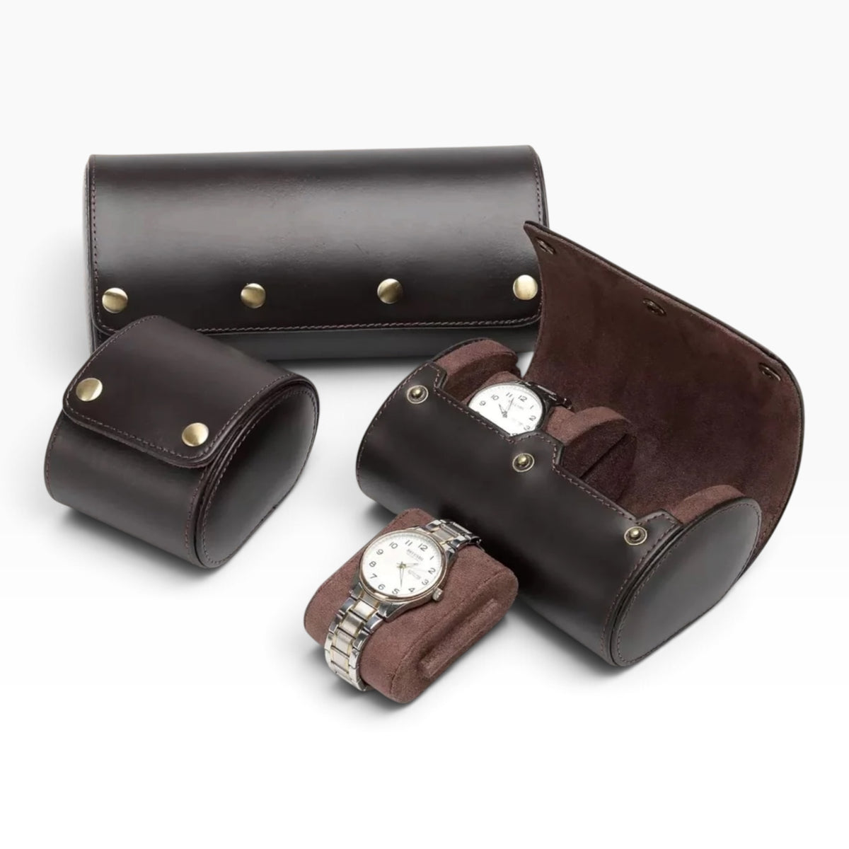 Lot de 3 Étuis à Montre en Cuir Marron Café PU – 1, 2 et 3 Montres