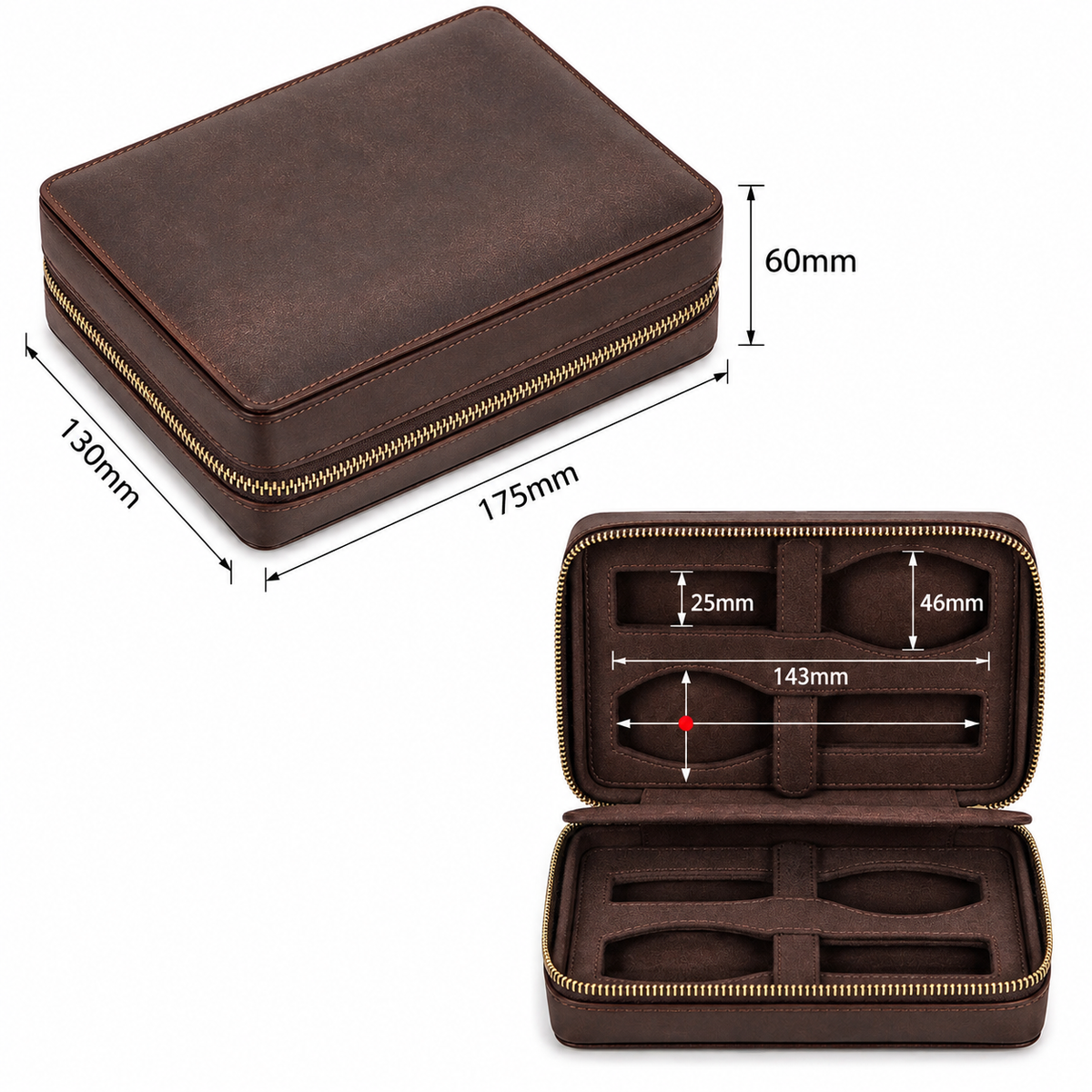 Étui à montre compact en cuir Crazy Horse marron 4 montres – vue 6
