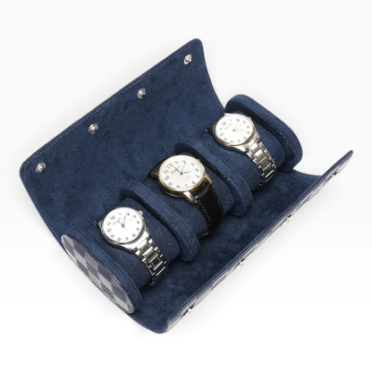 Lot de 3 Étuis à Montre en Cuir PU Matelassé Bleu Marine – 1, 2 et 3 Montres