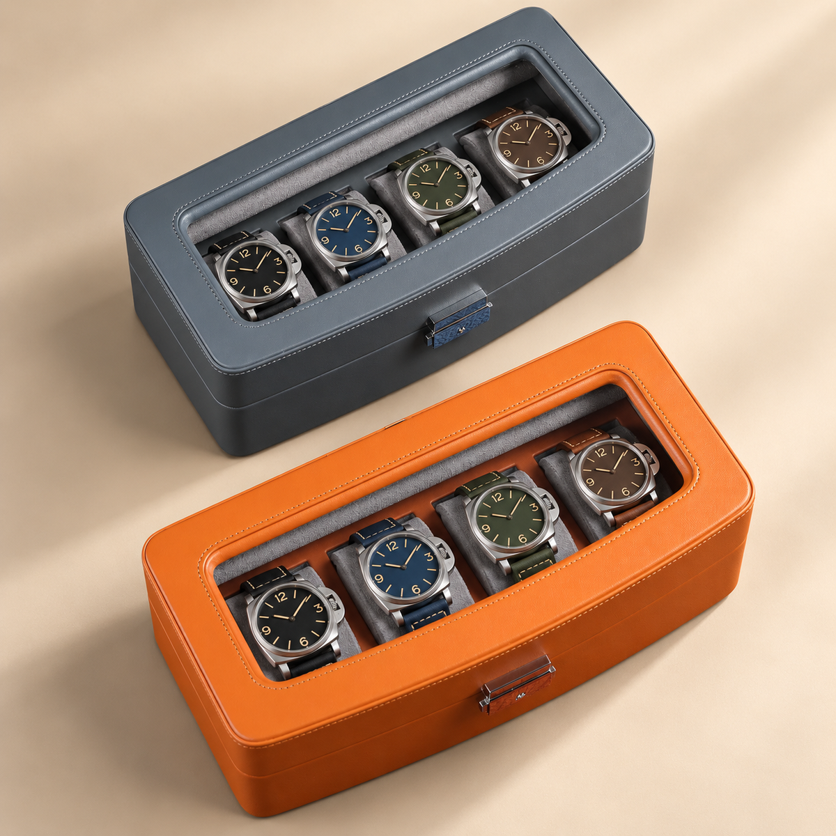 Boîte à Montre en Cuir Microfibre – 4 ou 6 Montres