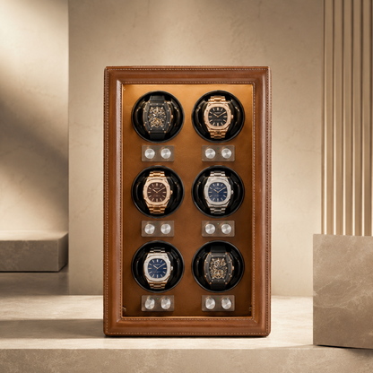 Remontoir automatique mural marron avec 6 montres, format vertical