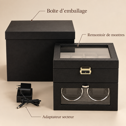 Remontoir à Montre Similicuir Double avec Boîte de Rangement – 2 Montres