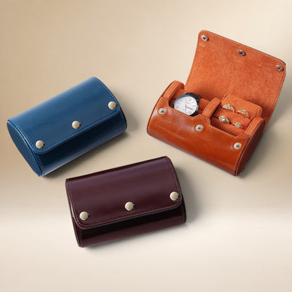 Étui à Montre en Cuir Véritable avec Rangement pour Bagues - 2 Montres