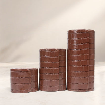 Lot de 3 Étuis à Montre en Cuir PU Caramel effet crocodile – 1, 2 et 3 Montres
