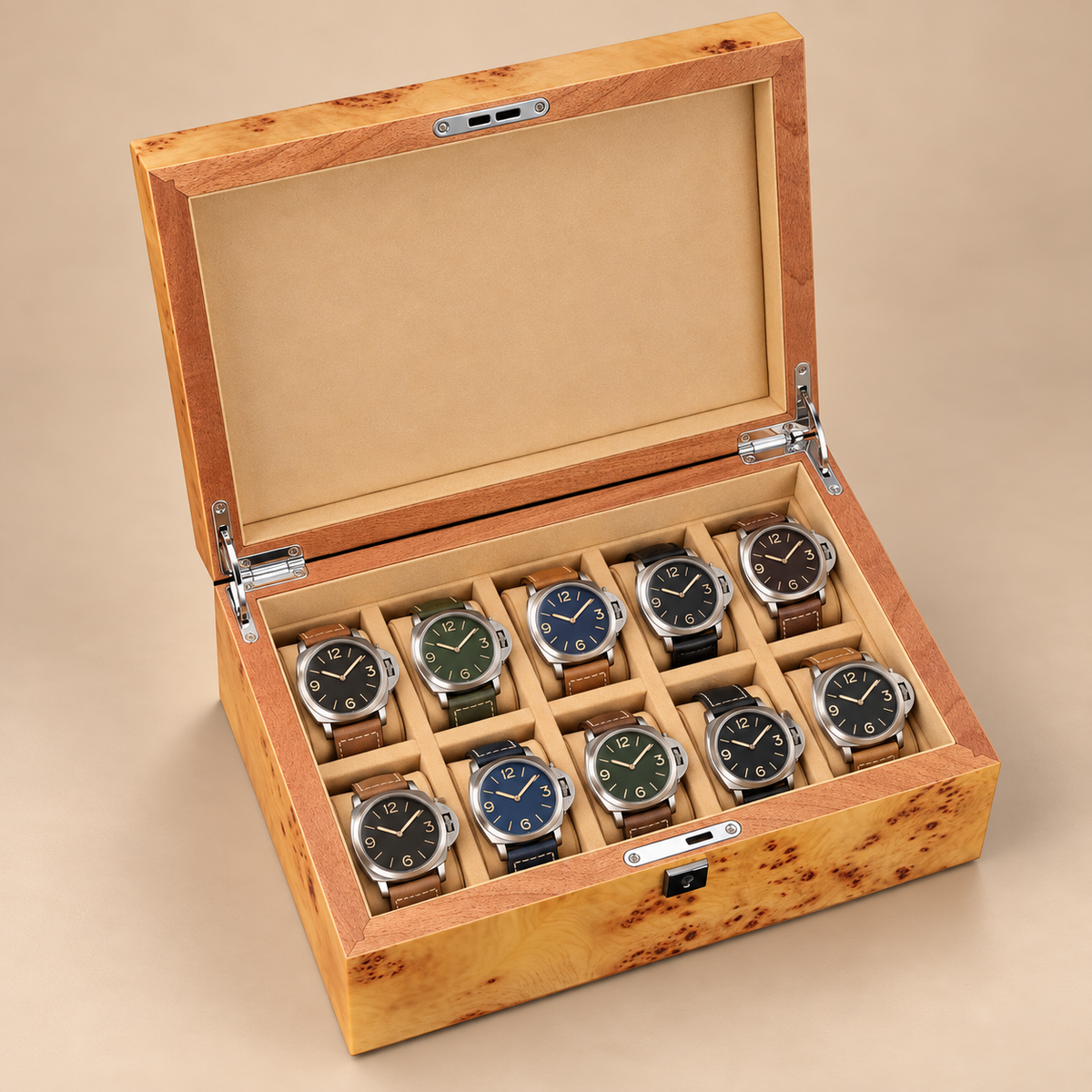 Boîte à montre en bois de ronce 10 montres – vue 4