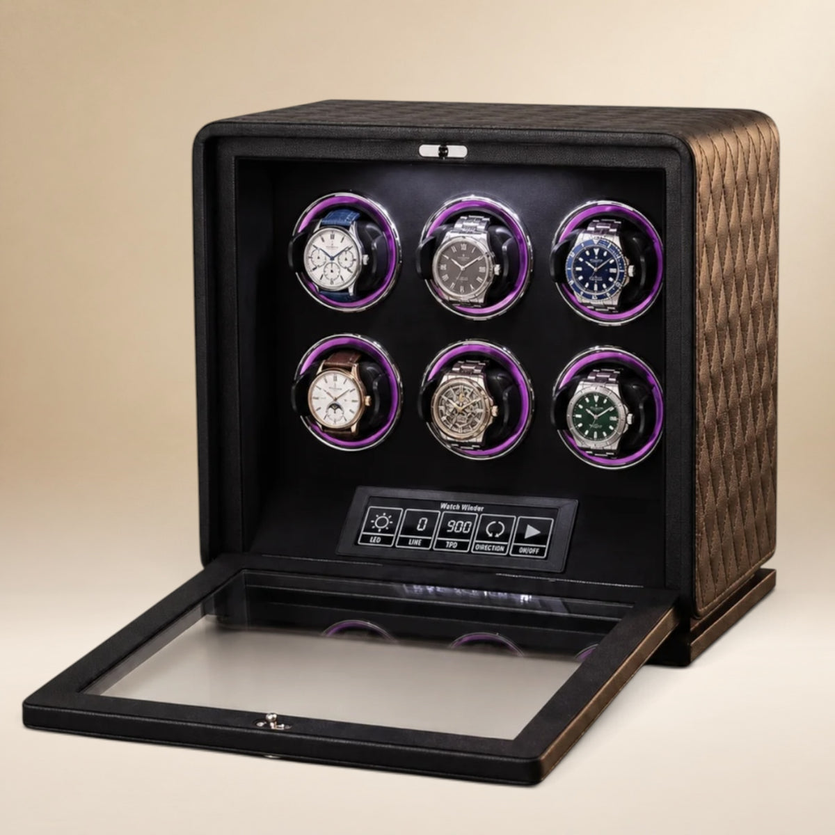 Remontoir à Montre Automatique en Cuir Végétal - 6 Montres