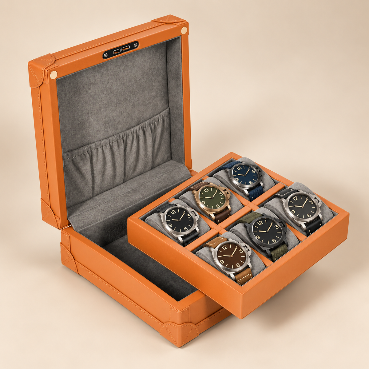 Boîte à Montre en cuir Microfibre - 6 Montres