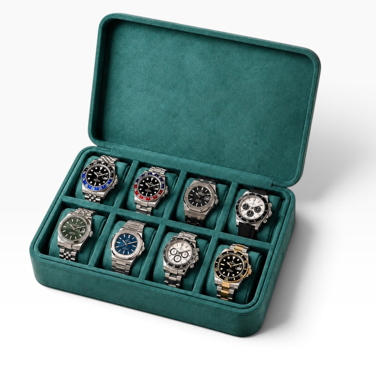 Étui à montres de voyage en cuir véritable, ouvert avec 8 montres