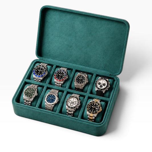 Étui à montres de voyage en cuir véritable, ouvert avec 8 montres