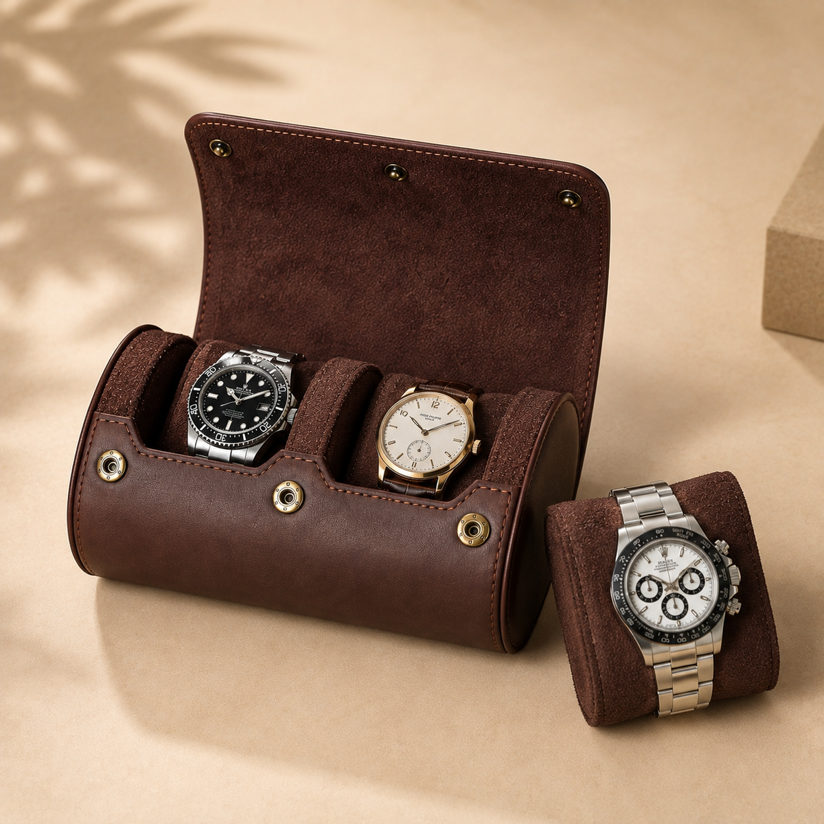 Étui à montres de voyage en cuir Crazy Horse marron – vue 3