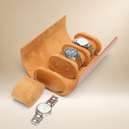 Lot de 3 Étuis à Montre en Cuir Caramel PU – 1, 2 et 3 Montres