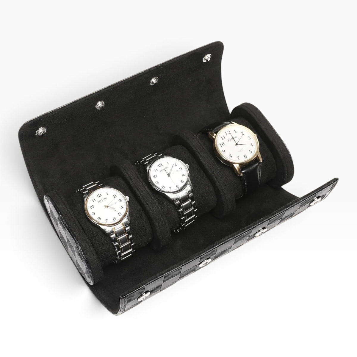 Lot de 3 Étuis à Montre en Cuir PU Matelassé Noir – 1, 2 et 3 Montres