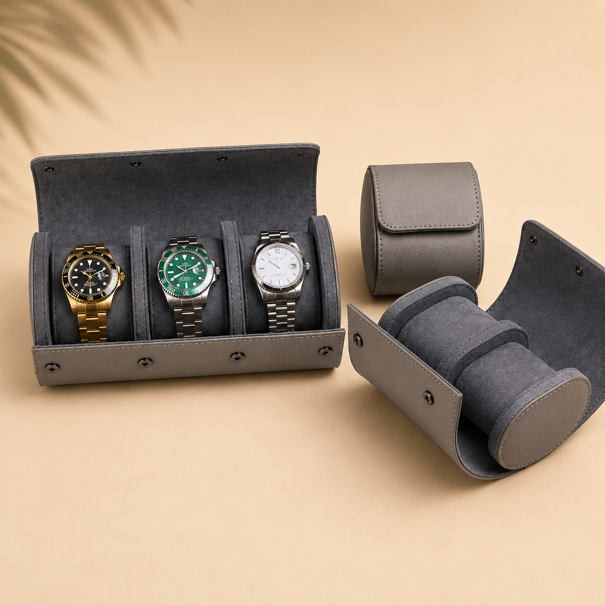 Étuis à montre en cuir gris, plusieurs tailles