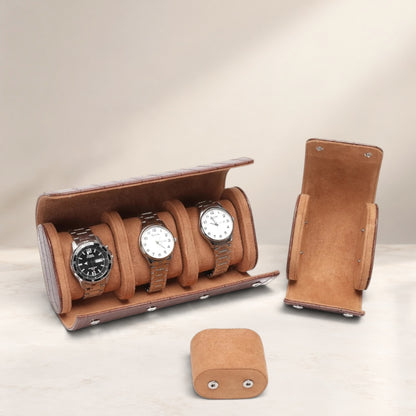 Lot de 3 Étuis à Montre en Cuir PU Caramel effet crocodile – 1, 2 et 3 Montres