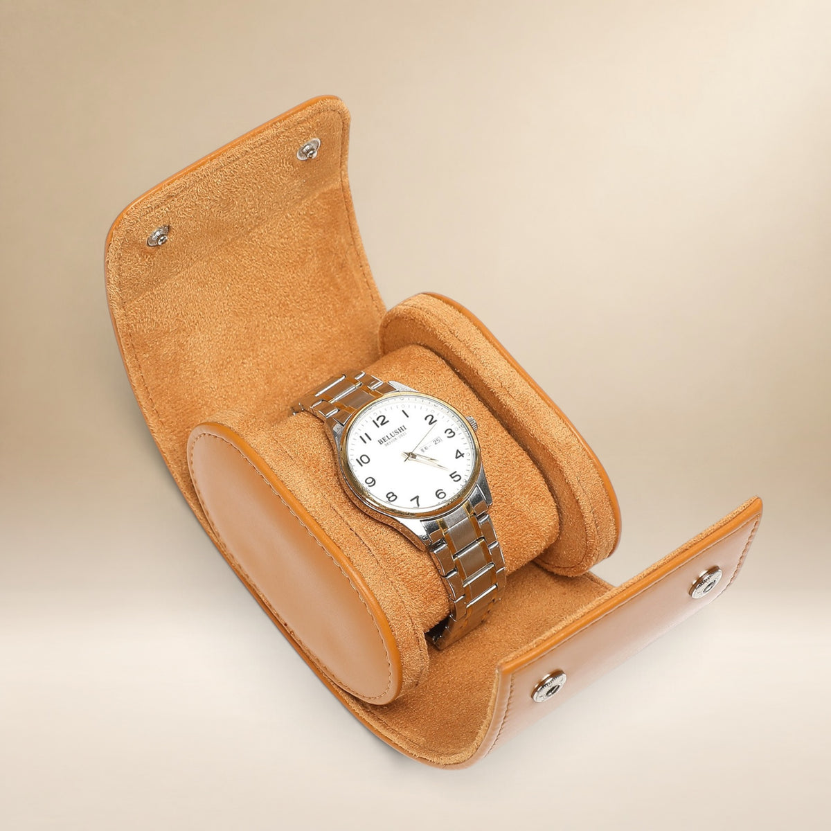 Lot de 3 Étuis à Montre en Cuir Caramel PU – 1, 2 et 3 Montres