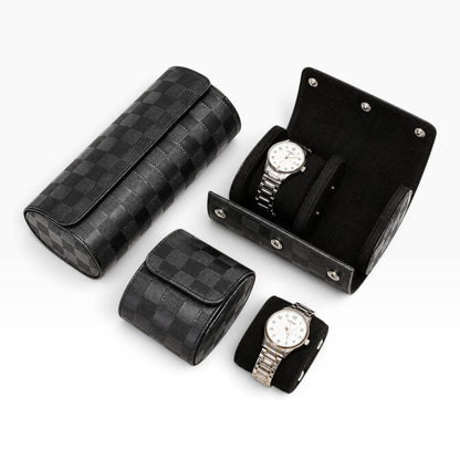 Lot de 3 Étuis à Montre en Cuir PU Matelassé Noir – 1, 2 et 3 Montres