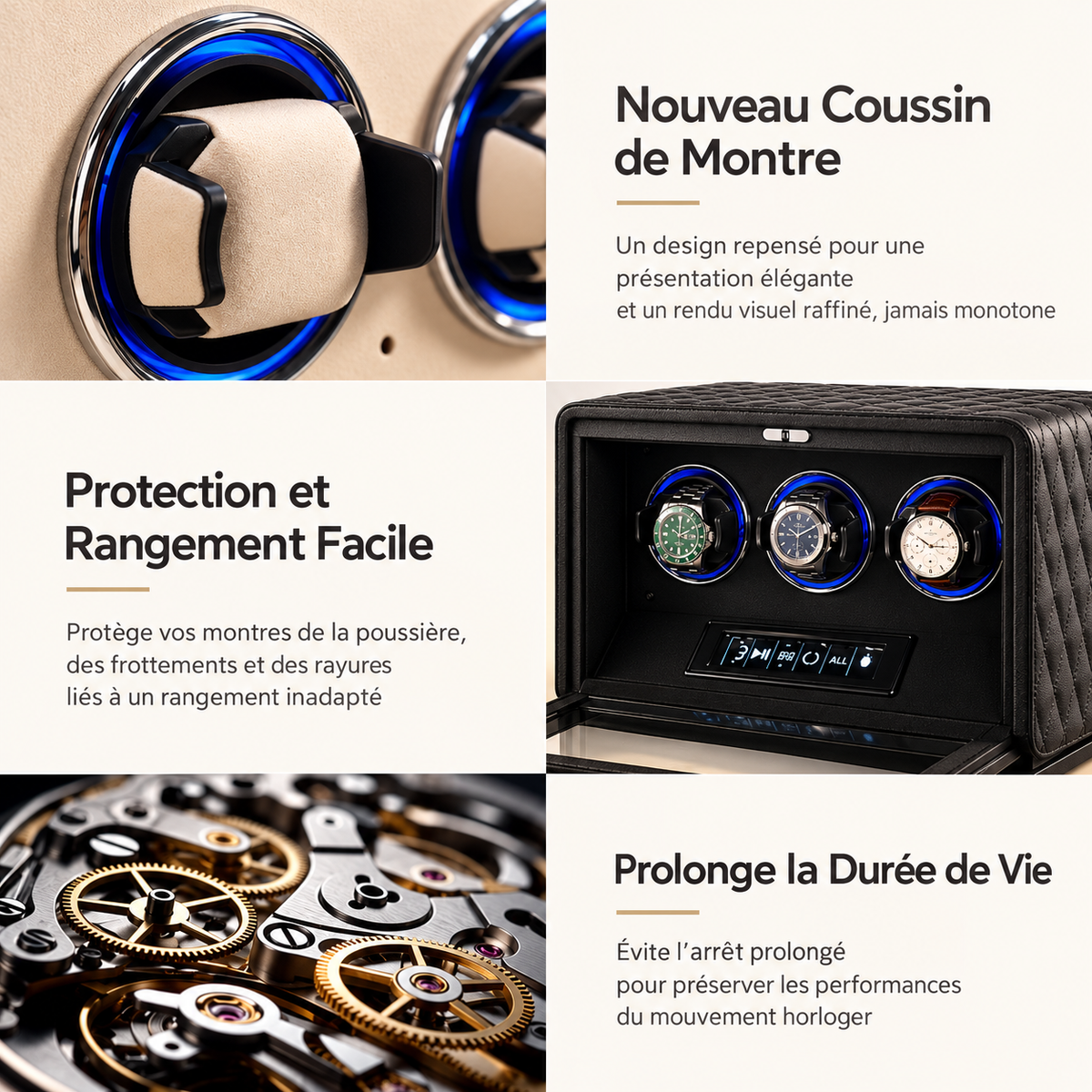 Remontoir à Montre Automatique en Cuir Végétal - 8 Montres