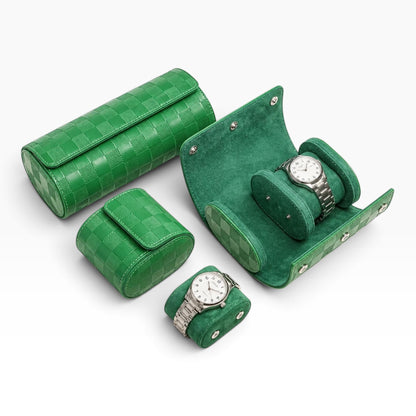 Lot de 3 Étuis à Montre en Cuir PU Matelassé Vert – 1, 2 et 3 Montres