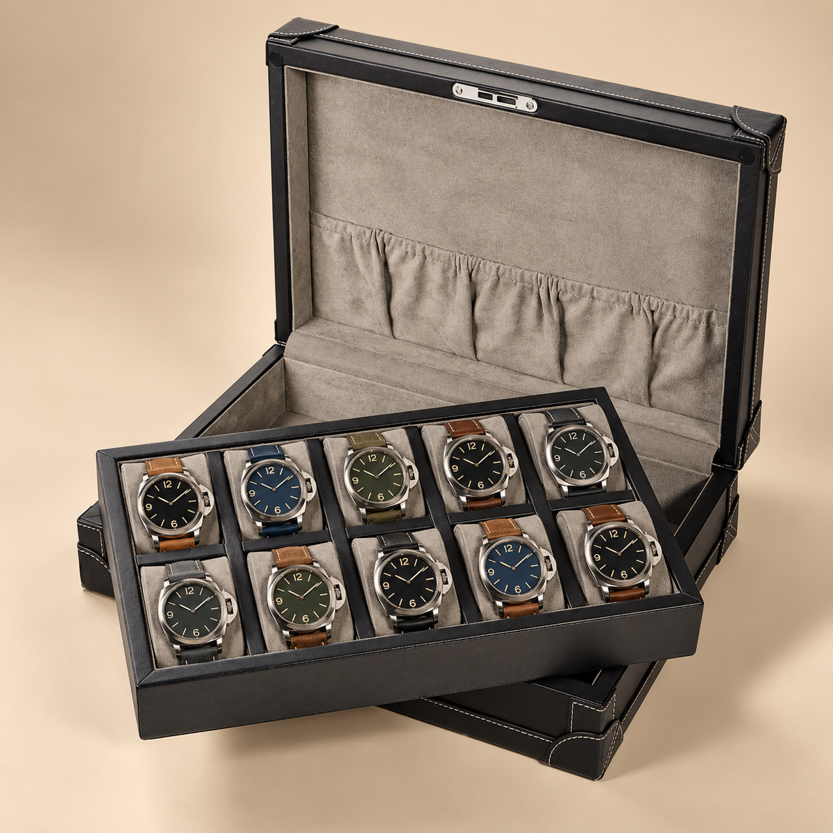 Boîte à Montre en Cuir Microfibre - 10 Montres