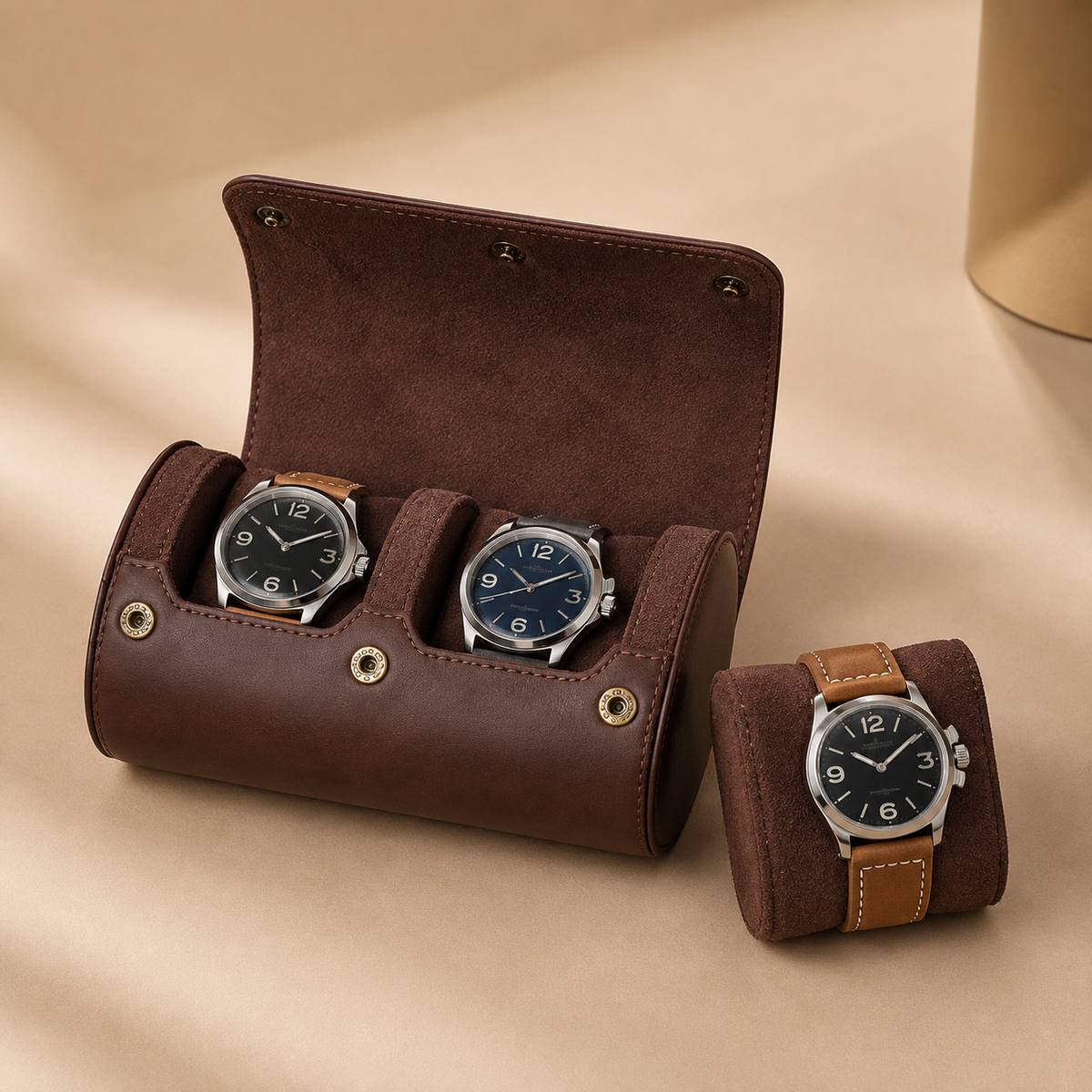Étui à montres de voyage en cuir Crazy Horse marron – vue 2