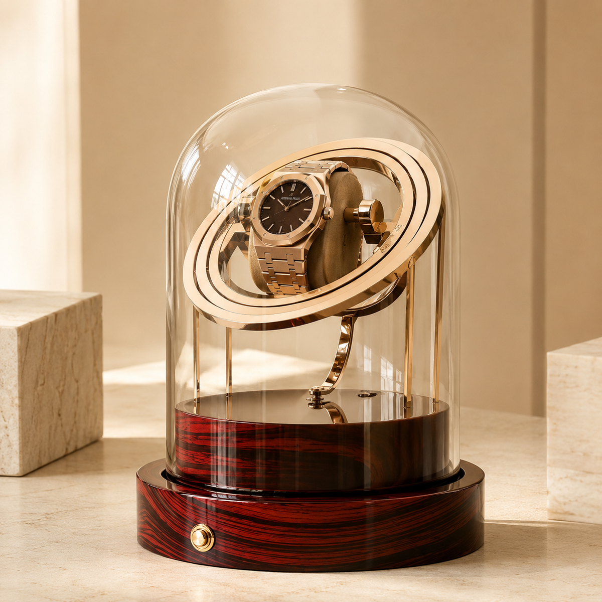 Remontoir automatique gyroscopique doré pour 1 montre, autre angle