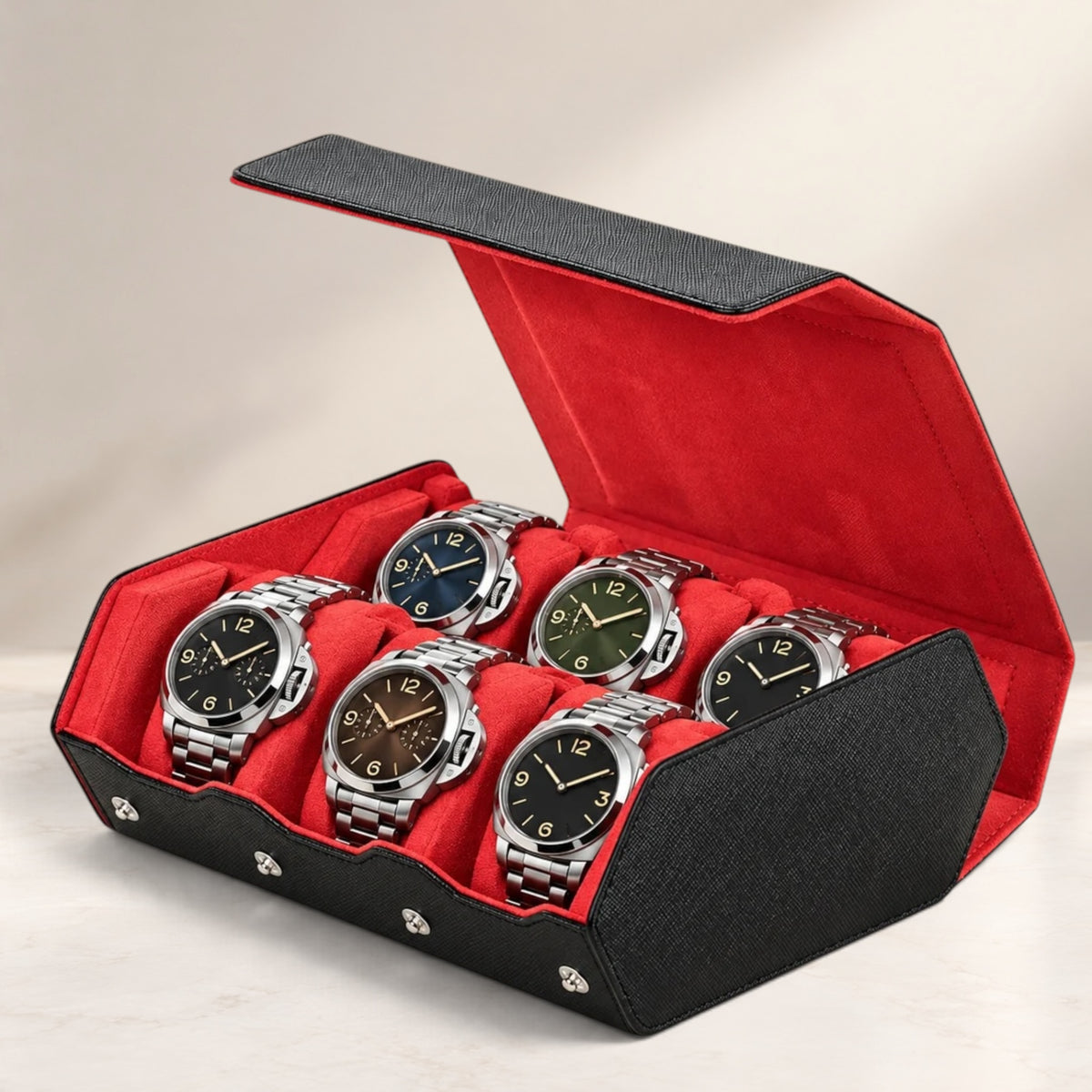 Boîte à Montre en Cuir Saffiano - 6 Montres