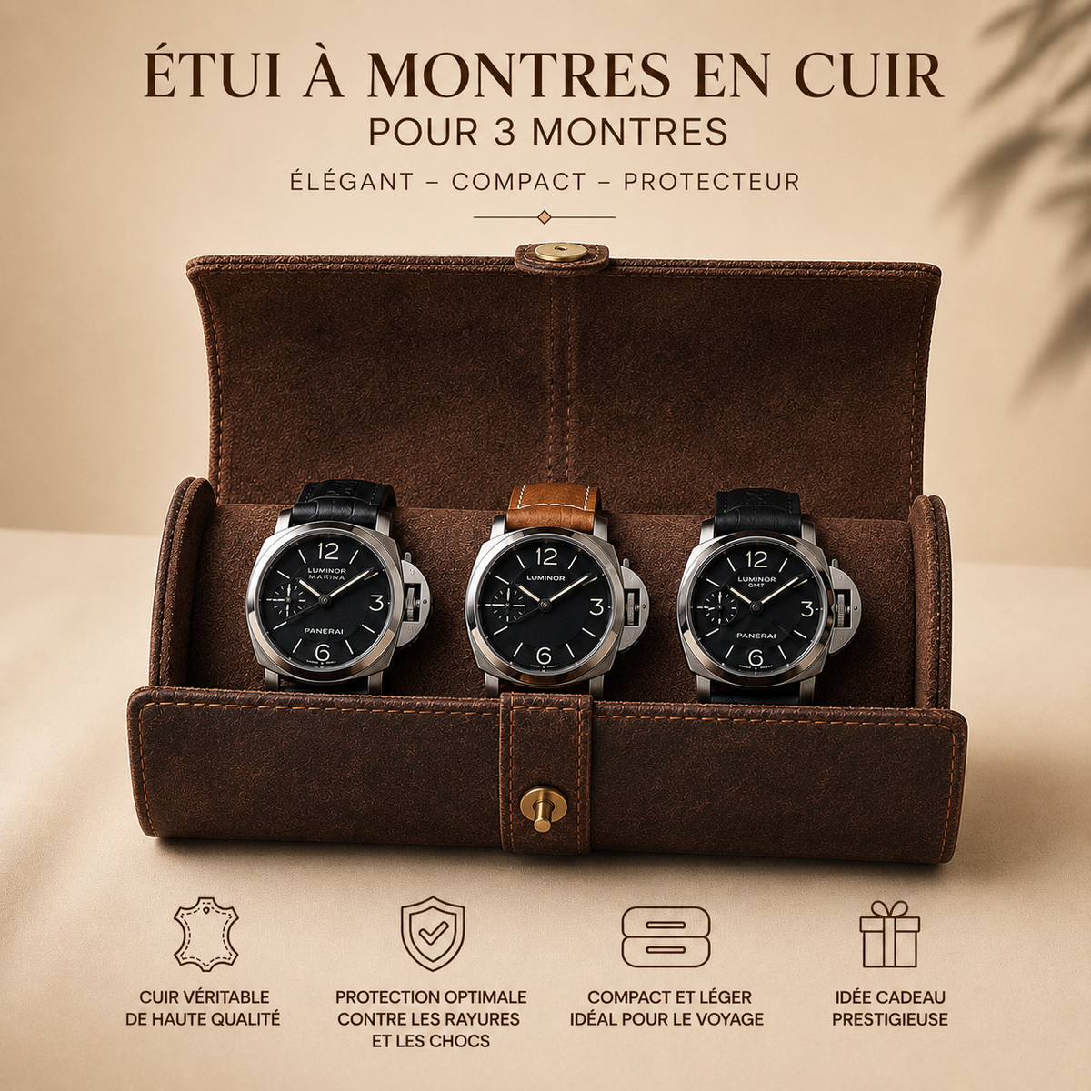Étui à Montres de Voyage en cuir Crazy Horse – 3 montres – vue 3