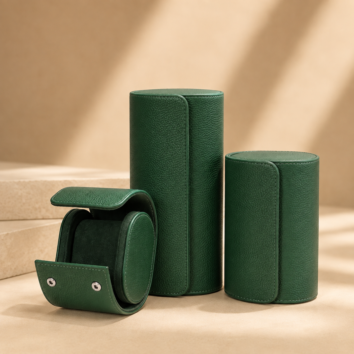 Étuis à montre en cuir vert, plusieurs tailles