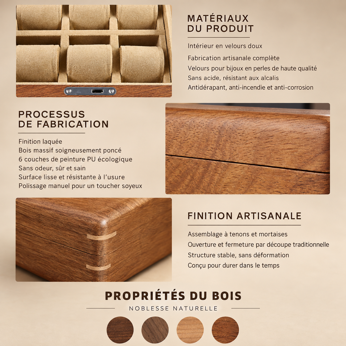 Boîte à montre en bois de palissandre 6 montres – vue 6