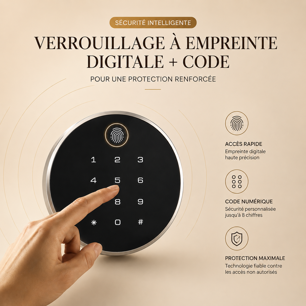 Coffre-fort remontoir automatique, verrouillage à empreinte digitale et code numérique