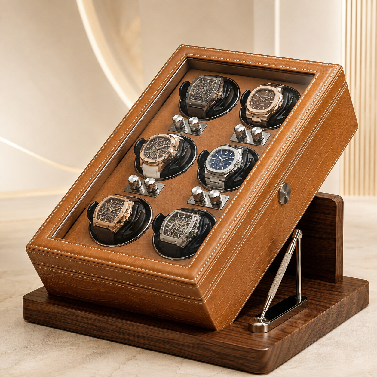Remontoir automatique camel avec 6 montres, autre angle