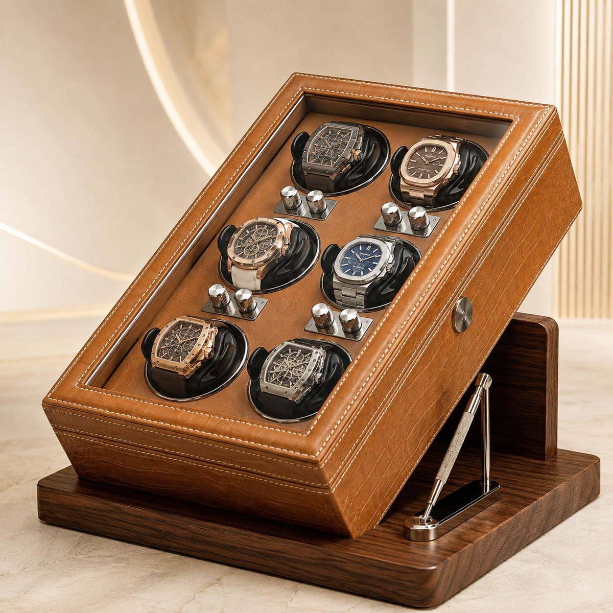 Remontoir automatique camel avec 6 montres, autre angle