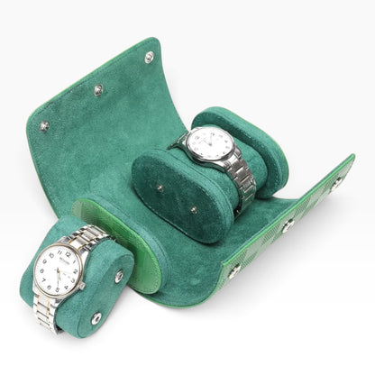 Lot de 3 Étuis à Montre en Cuir PU Matelassé Vert – 1, 2 et 3 Montres