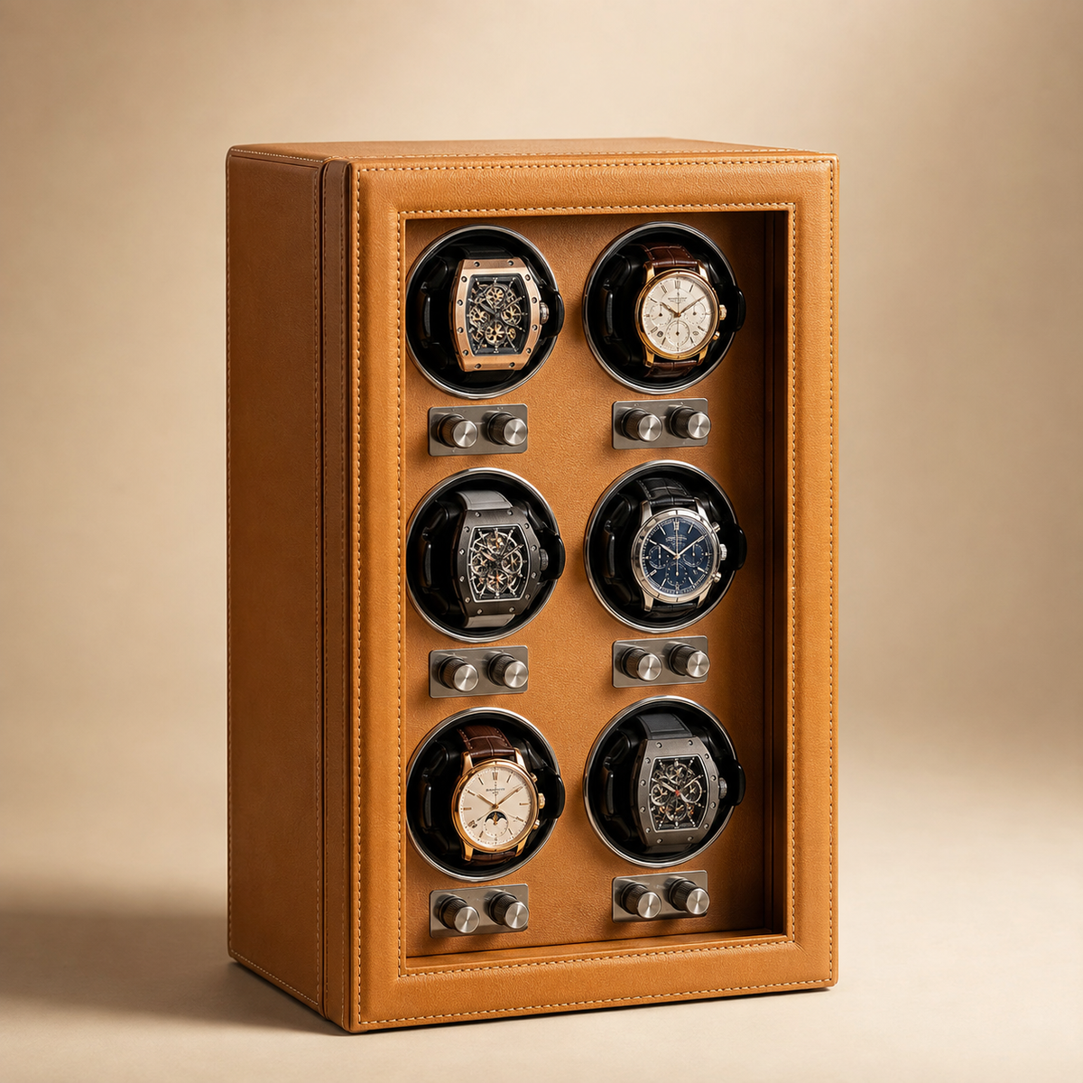 Remontoir automatique camel avec 6 montres, format vertical droit