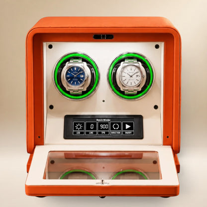 Remontoir à Montre Automatique en Cuir Végétal - 2 Montres