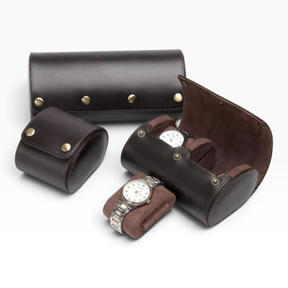 Lot de 3 Étuis à Montre en Cuir Marron Café PU – 1, 2 et 3 Montres