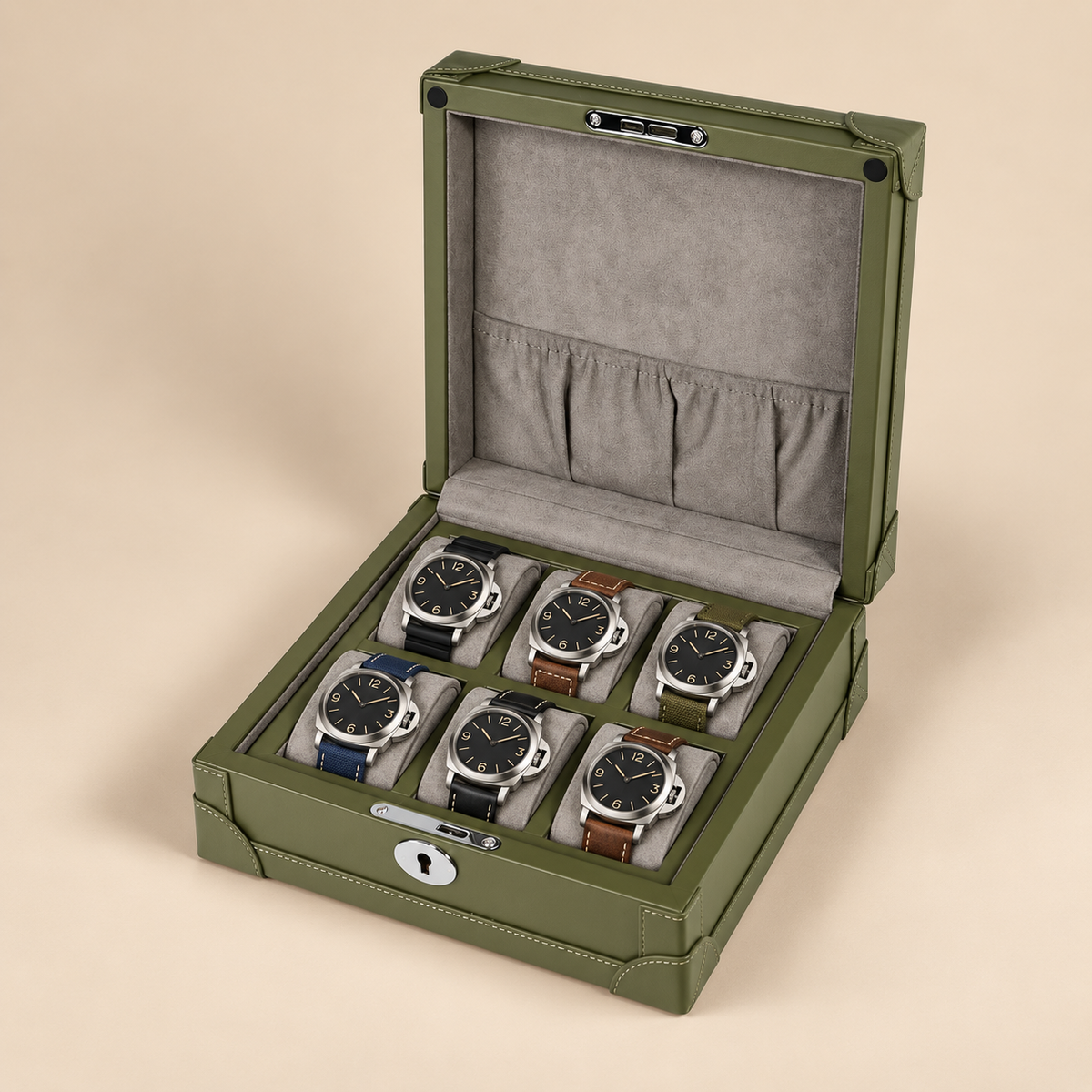 Boîte à Montre en cuir Microfibre - 6 Montres