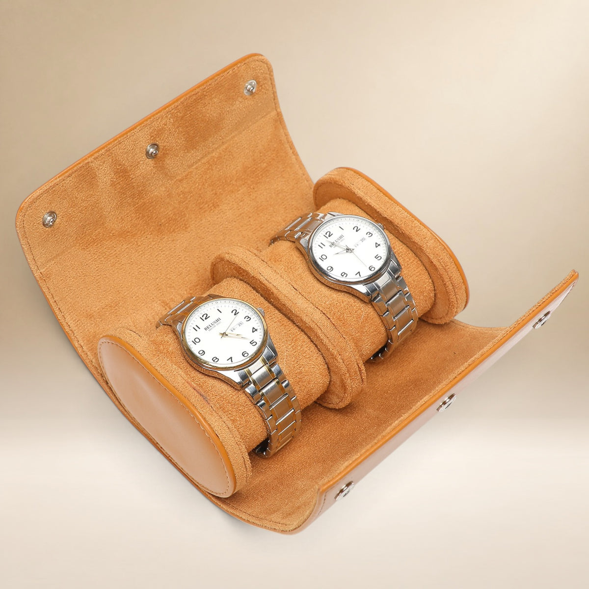 Lot de 3 Étuis à Montre en Cuir Caramel PU – 1, 2 et 3 Montres