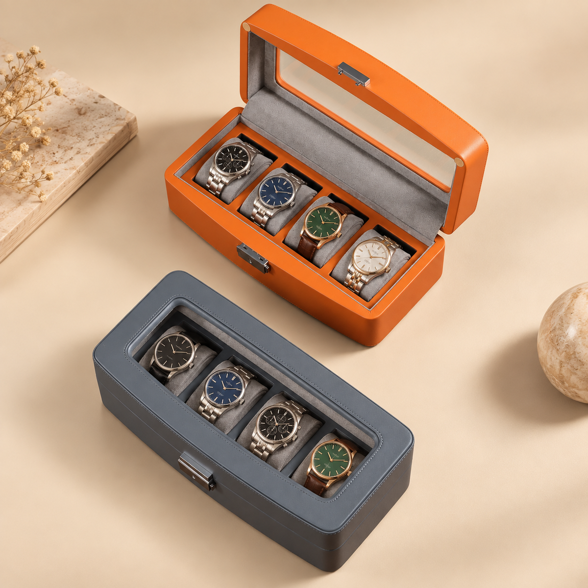 Boîte à Montre en Cuir Microfibre – 4 ou 6 Montres