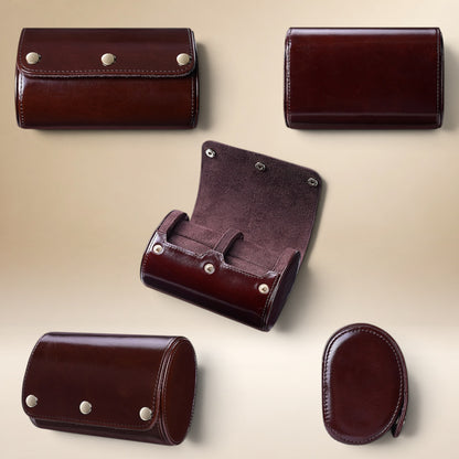 Étui à Montre en Cuir Véritable avec Rangement pour Bagues - 2 Montres