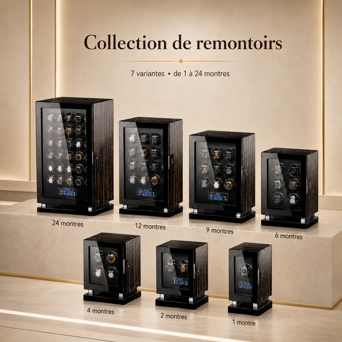 Collection de remontoirs automatiques en bois, de 2 à 24 montres