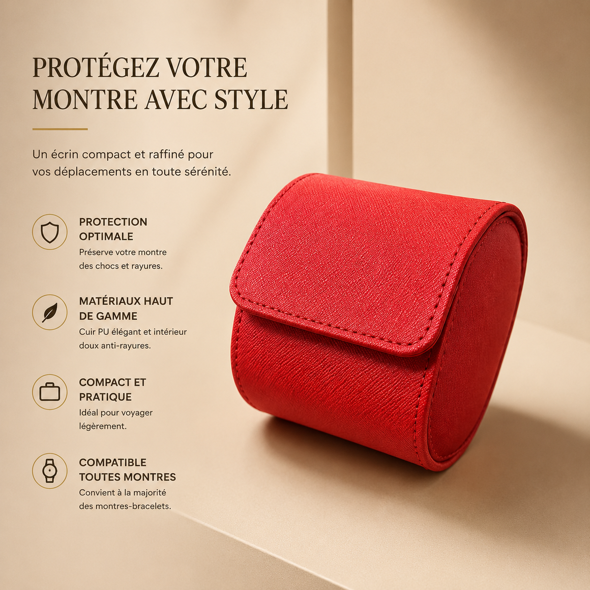 Étui à montre en cuir rouge fermé