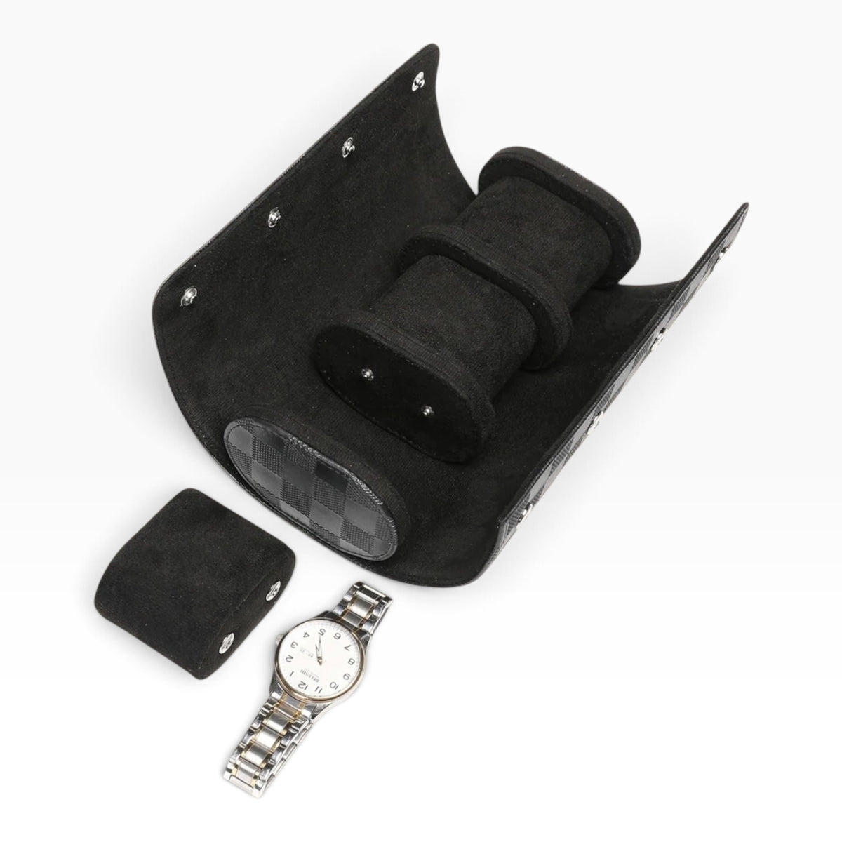 Lot de 3 Étuis à Montre en Cuir PU Matelassé Noir – 1, 2 et 3 Montres