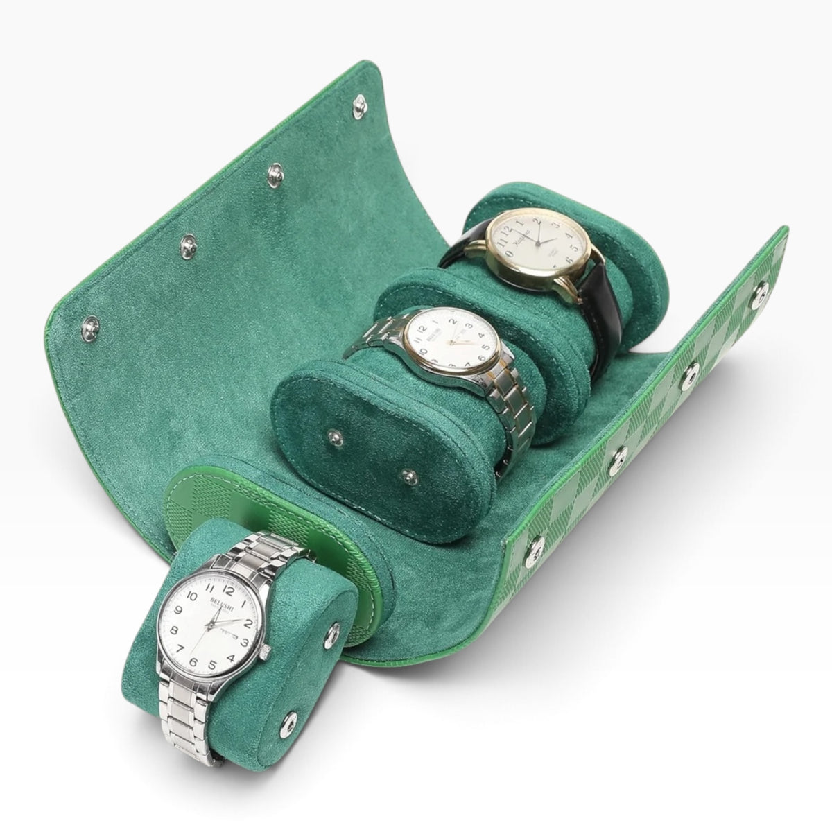 Lot de 3 Étuis à Montre en Cuir PU Matelassé Vert – 1, 2 et 3 Montres