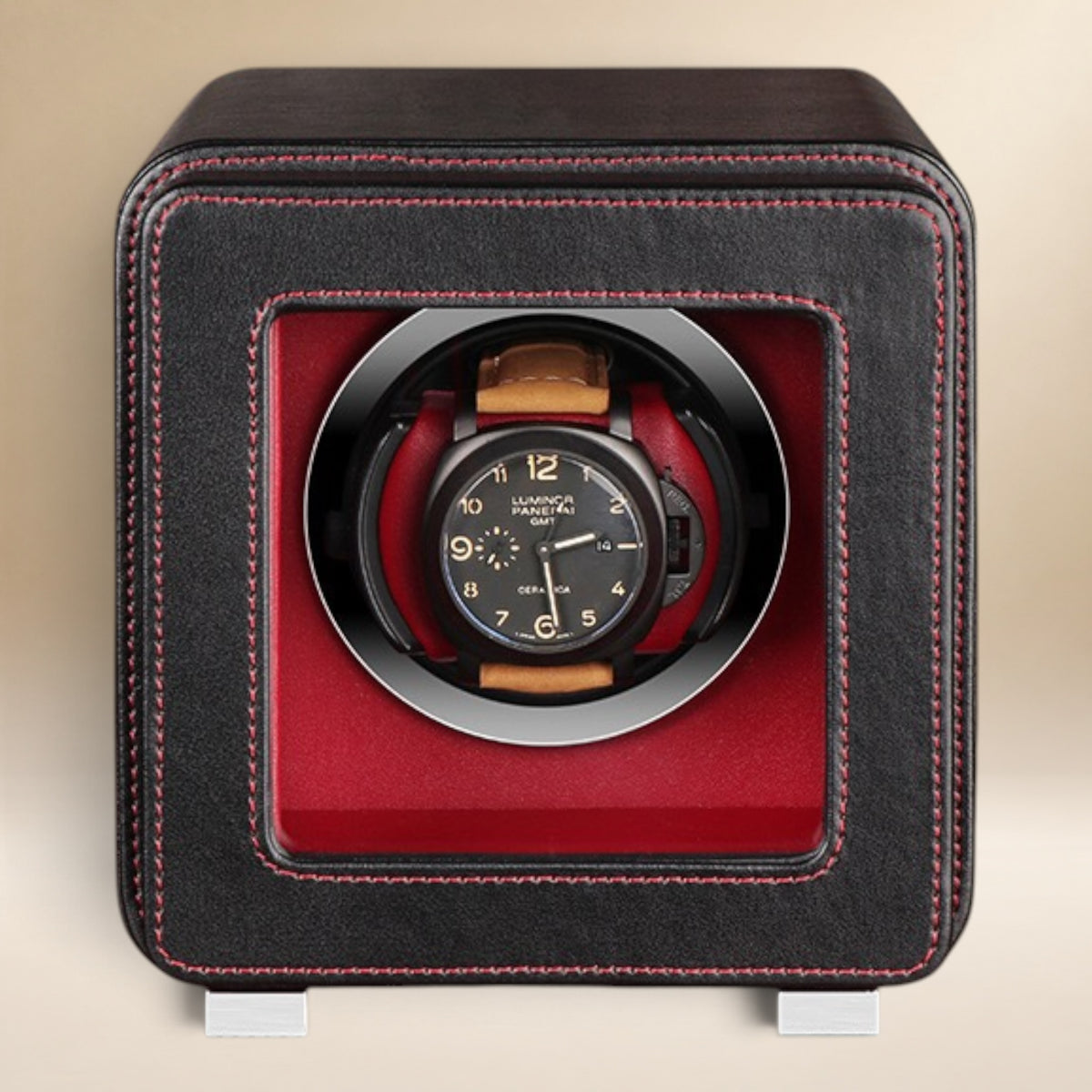 Remontoir à Montre en Cuir Microfibre Noir - 1 Montre