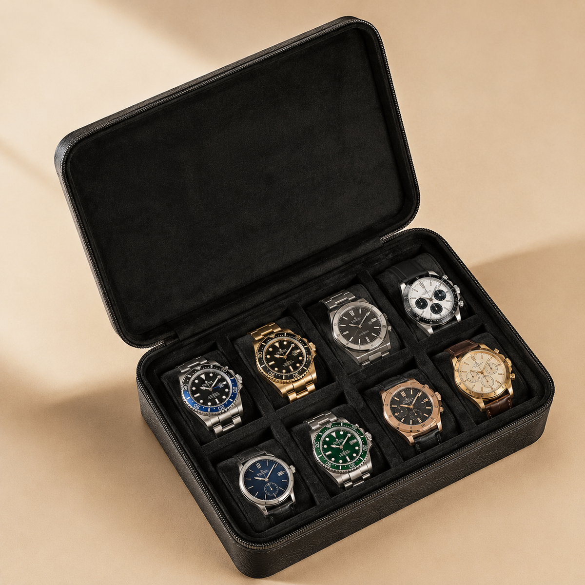 Étui à Montres de Voyage en cuir véritable – 8 montres