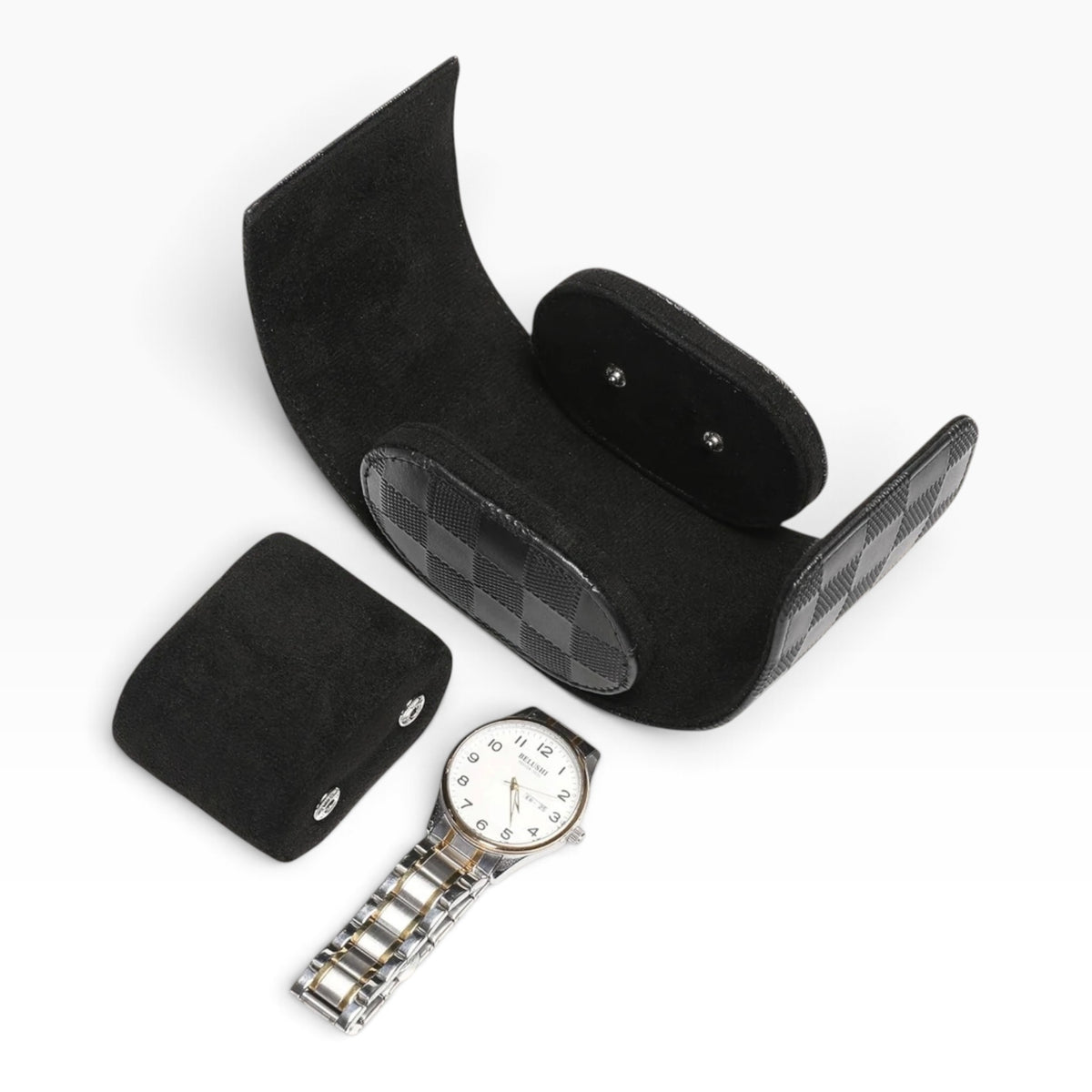 Lot de 3 Étuis à Montre en Cuir PU Matelassé Noir – 1, 2 et 3 Montres