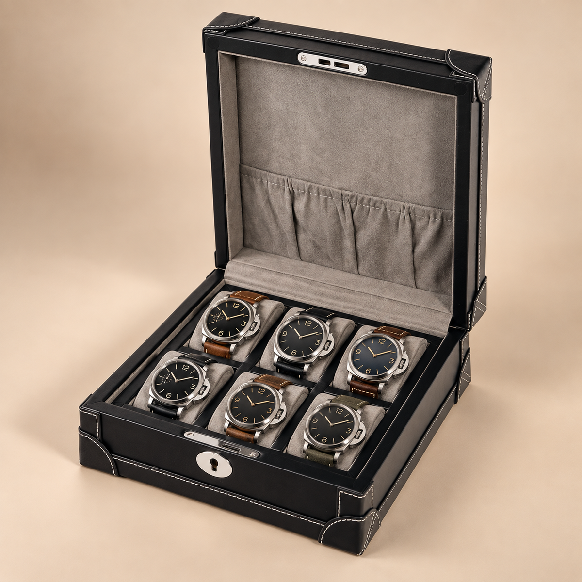Boîte à Montre en cuir Microfibre - 6 Montres